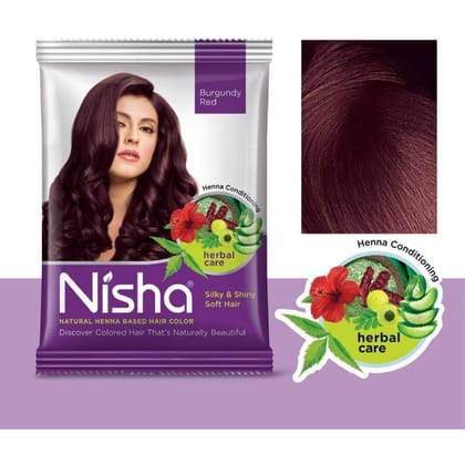 Nisha Natural Henna Powder For Hair Color, Burgundy Red Hair, Herbal Conditioning Hair Dye for Silky & Shiny Soft Hair Colour for Men & Women