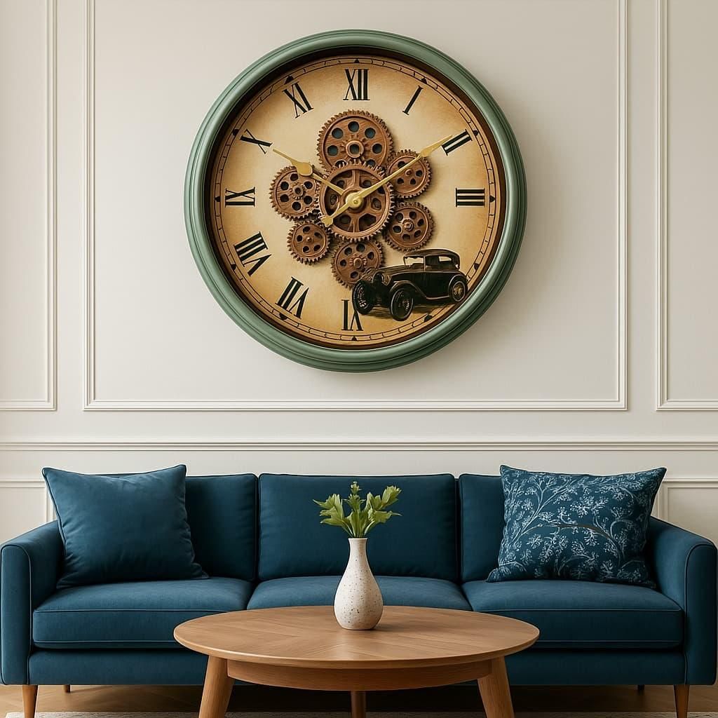 Royal Metal Gear Mechanical Clock Style 33-Smokey Green / Dia: 17 inch