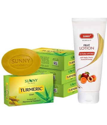 SUNNY HERBALS Fruit Body Lotion 100ml and Turmeric Soap (75g*4)300 g