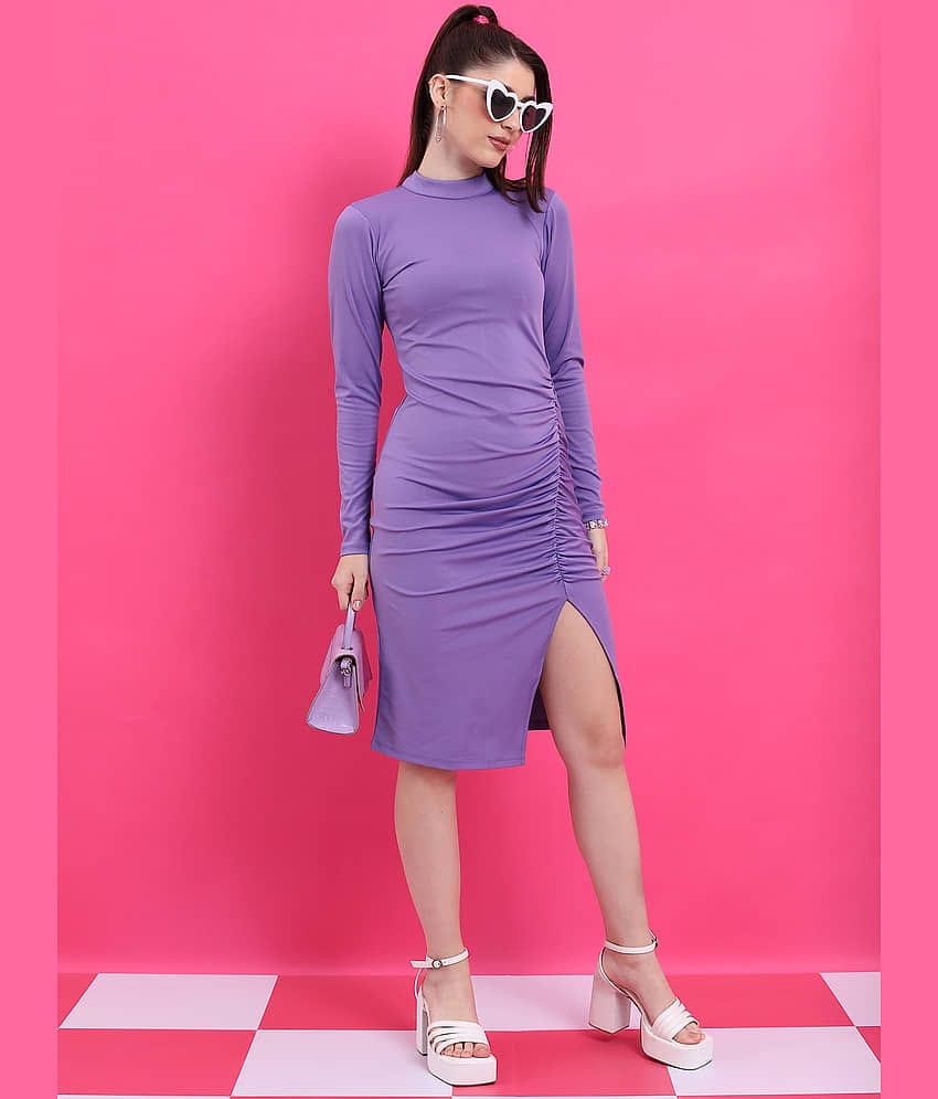 Ketch Women Polyester Blend Solid Bodycon Dress ( Purple )