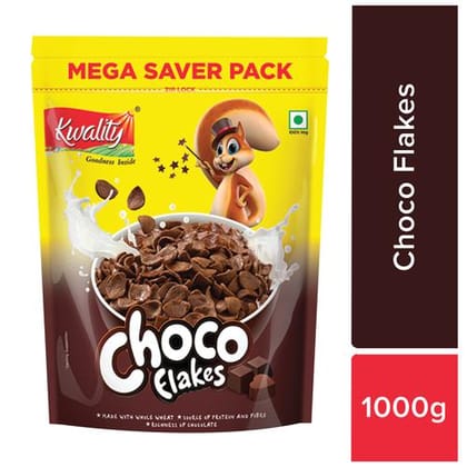 Kwality Choco Flakes - Zero% Maida, With Richness Of Chocolate, Breakfast Cereal, 1 kg Pouch