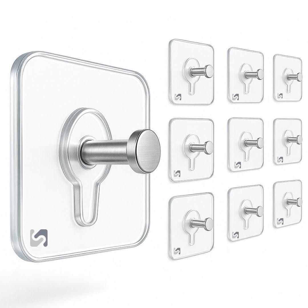 Screw Hanger Hooks-No Hole Hook Home Traceless Sticker Wall Mounted Strong Non-Marking Stickers Perforated Stainless Steel Screw Patches( Pack of 10)