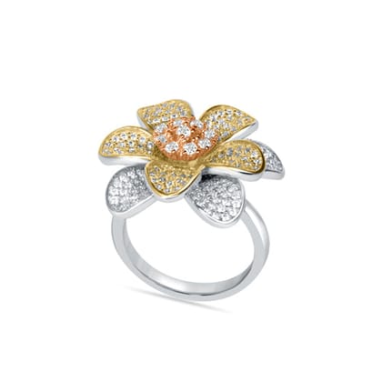 Flower Shower Sterling Silver 3- tone cocktal Ring for Women-7