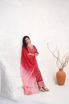Carnation Crimson Dupatta-Free Size / Crimson Red Ombre