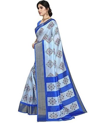 Kanooda Prints Cotton Blend Woven Saree With Unstitched Blouse Piece ( Blue )