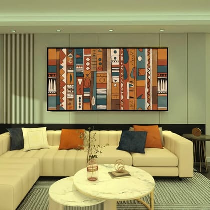 Luminary Amber Solace – Abstract Earthbeat Museum-Quality Cotton Canvas Art for Cozy Living Room Décor | Frame Size (127 X 69 Cm) | Frame Type (Black) | 5-Year Warranty