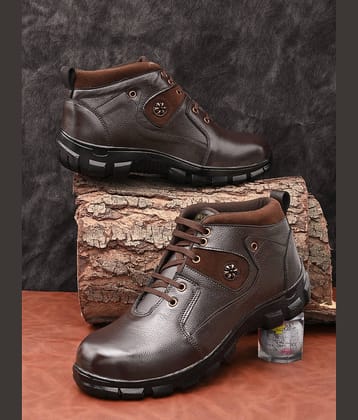 Enrich Field High Ankle Brown Safety Shoes