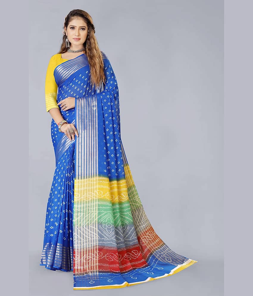 Bhuwal Fashion Chiffon Printed Saree With Unstitched Blouse Piece ( Green )