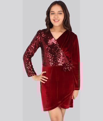 Cutecumber Velvet Wrap Dress For Girls ( Pack of 1 , Maroon )