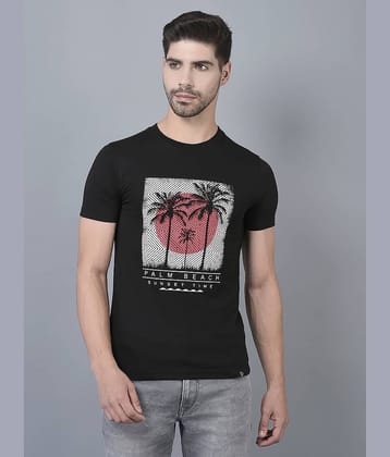 Dollar Cotton Blend Regular Fit Printed Half Sleeves Men's T-Shirt - Black ( Pack of 1 )