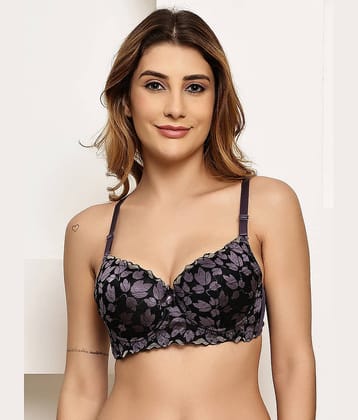 PrettyCat Pack of 1 Lace Lightly Padded T-Shirt Bra For Women ( Dark Grey )