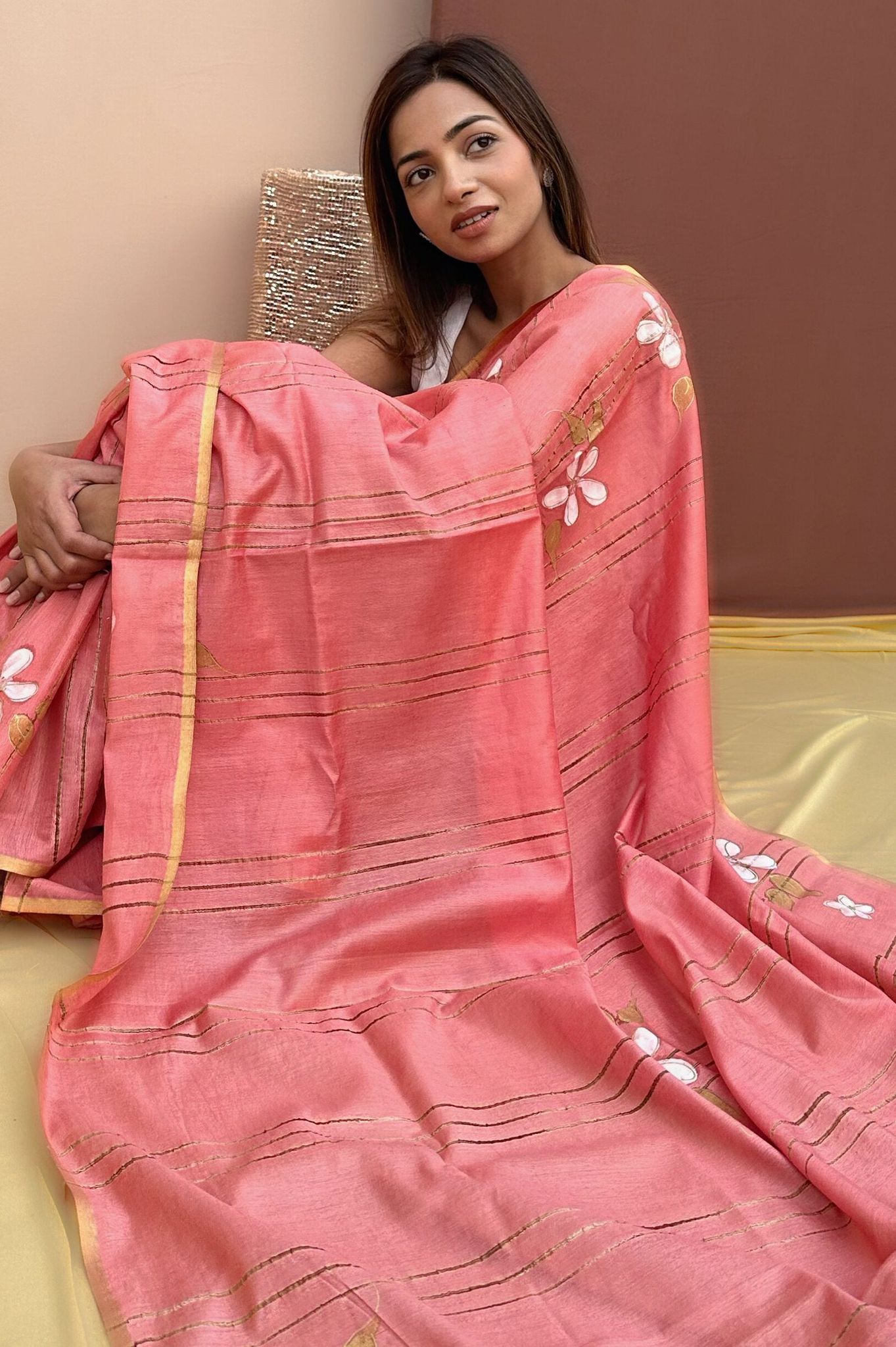 Peach Mulberry Silk Saree