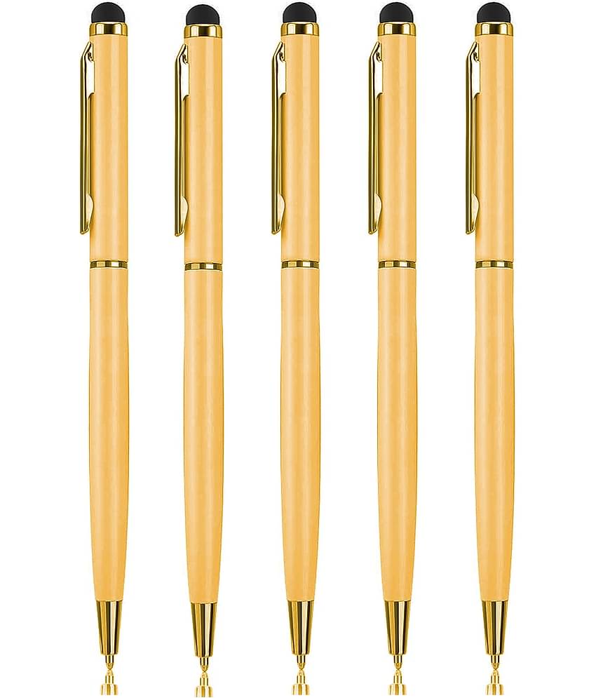 KK CROSI Sleek Design Pack of 5pcs Gold Colour Metal Pen with Stylus for Touch Screen Multi-function Pen  (Pack of 5, Blue Ink)