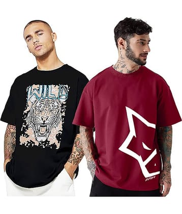 Leotude Pack of 2 Cotton Blend Oversized Fit Men's T-Shirt ( Black )