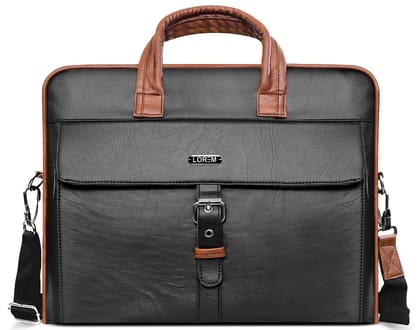 LOREM Black Color Faux Leather 10L Laptop Messenger Bag For Men BG56
