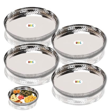 Nsvl Stainless Steel Hammered Texture Heavy Gauge Mirror Finish Royal Dinner Plate, Premium Dinner Plate 29.5cm-PACK OF 4