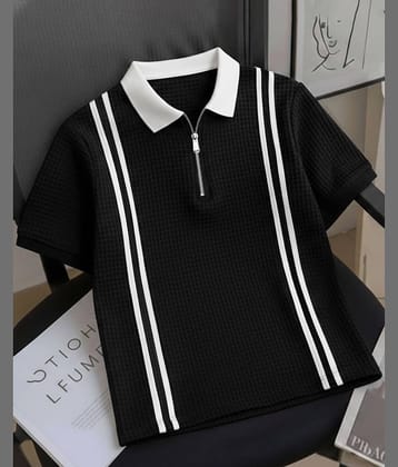ENITOR Men Cotton Blend Regular Fit Self Design Polo T Shirt ( Charcoal )