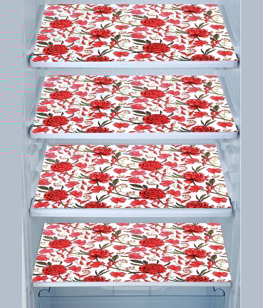 E-Retailer Set of 4 PVC Red Fridge Mats