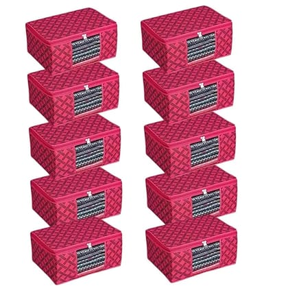 Bindian Multipurpose Saree Cover for Wardrobe Storage | Premium Non-Woven Fabric Cloth Organizer Box with Transparent Window & Zipper | Ideal for Storing Sarees & More (Red Lining, Pack of 10) Bindian Multipurpose Saree Cover for Wardrobe Storage | Premium Non-Woven Fabric Cloth Organizer Box with Transparent Window & Zipper | Ideal for Storing Sarees & More (Red Lining, Pack of 10)