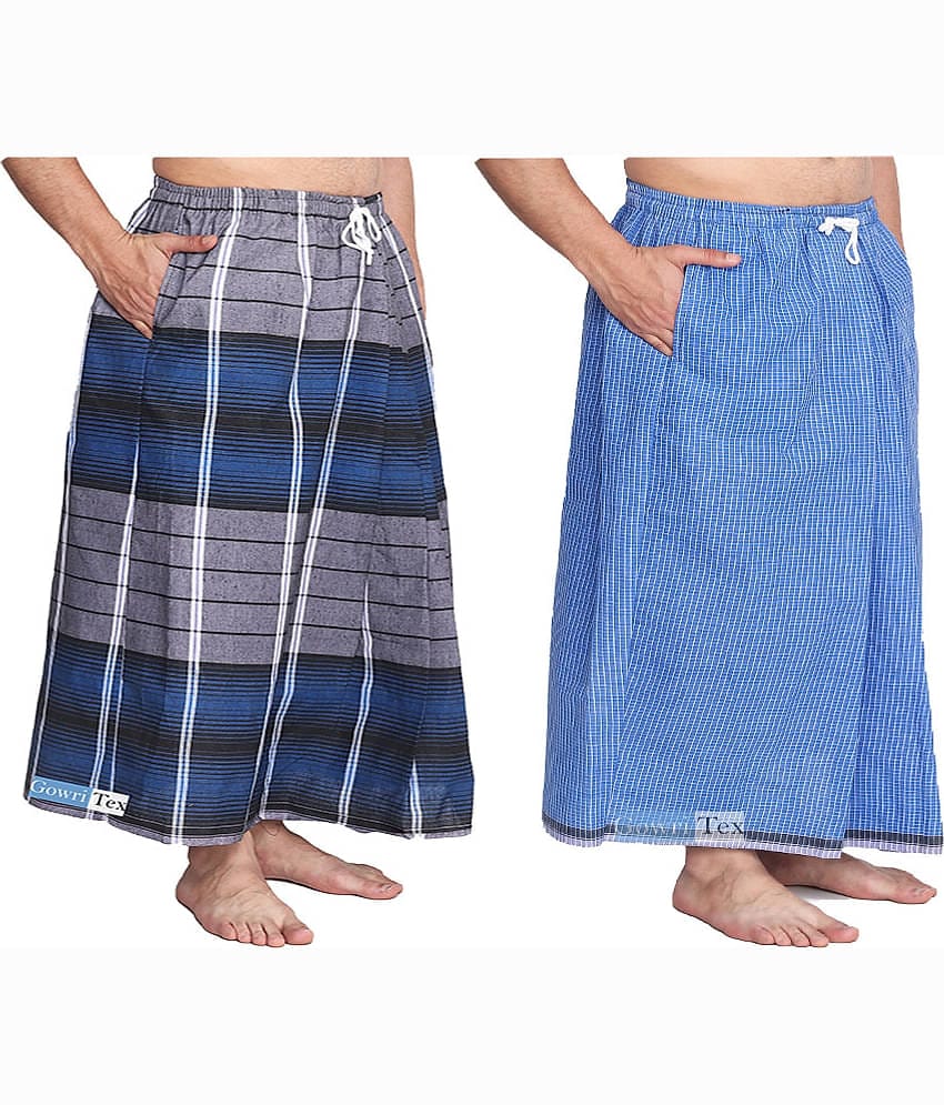 GOWRI TEX Elastic Multicolor Cotton Blend Men's Lungi Dual Pocket ( Pack of 2 )