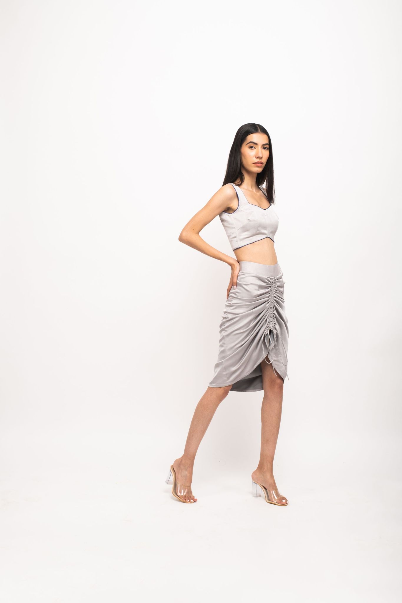 Grey-Blue Bustier Skirt Set-XS