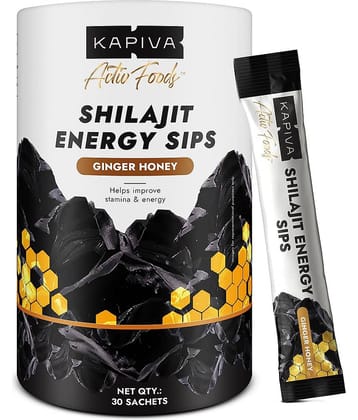 Kapiva Shilajit Energy Sips of 250mg/Stick, Ginger Honey Flavour, 30 Sachets