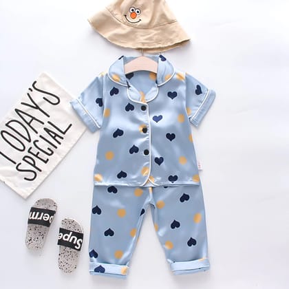 Printed White Satin Co-ord Set for Boys and Girls-1-2 year