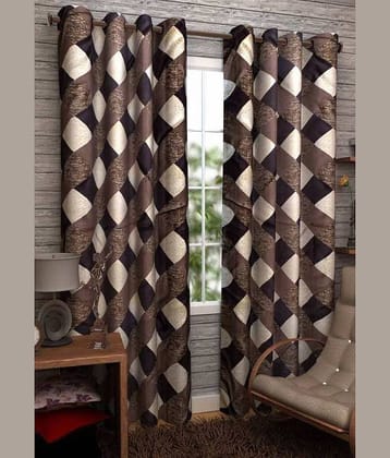 N2C Home Floral Semi-Transparent Eyelet Curtain 5 ft ( Pack of 2 ) - Brown