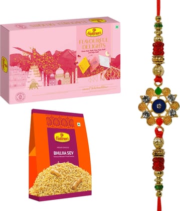 Haldiram's Nagpur Flavourful Delights Assorted Kaju Katli 500g,Bhujia Sev 200g With Rakhi Assorted Gift Box (Multicolor)