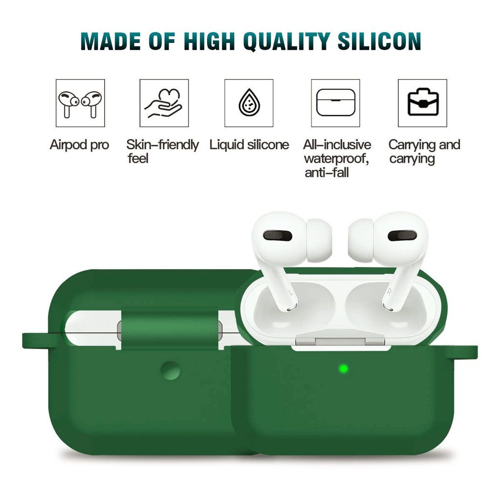 LIRAMARK Silicone Soft Case Cover with Buckle for Airpods Pro (2019), AirPods Pro 1st Generation (Green)