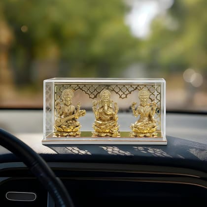 Brahma 3D Farm Gods Idol Saraswati, Ganesha & Laxmi with Temple | Saraswati, Ganesha & Laxmi for Home Decor, Car Dashboard, Pooja Room, Study Table, Living Room & Office Decoration | Gift Item (Pack of 3)