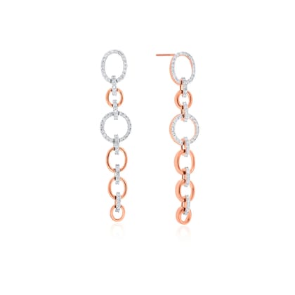 Senco Gold 14K Rose Gold Dual Circular Array Diamond Long Earrings (Gold Weight - 10.5 g / 1.1 carat / HI-SI)