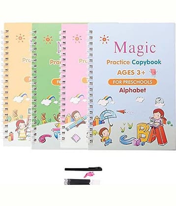 Magic Practice Copybook, (4 BOOK + 10 REFILL+ 1 Pen +1 Grip) Number Tracing, Sank Magic Practice Copy