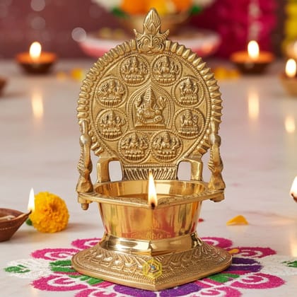 Brass Table Decor Oil Lamp Kamakshi Deepak  - Devotional Hanging Diya for Home, Height : 7.1 Inch (ZMAS392 M)