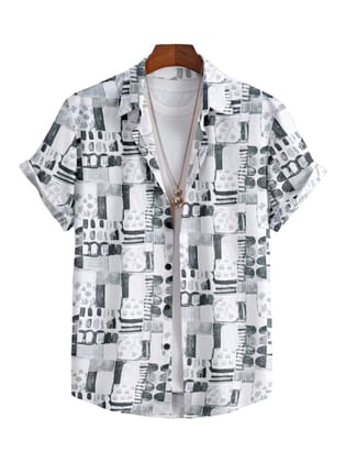 "Shadow Grid: Black Block Pattern Half Sleeve Popcorn Shirt by Glamastitch"-S