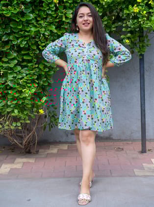 Primrose Sky Blue Maternity Cotton Dress-XS