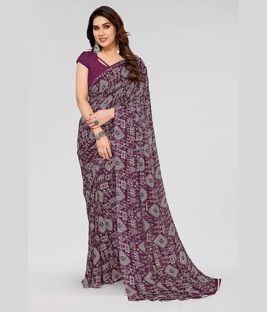 Anand Georgette Printed Saree With Unstitched Blouse Piece ( Blue )