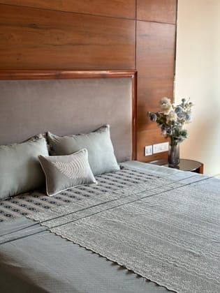 KRI India The Minimalist Sage Cutwork Dohar cum Bedcover | Sage Green  | 108x108 inches  | Wash & Care | 100% Cotton | Handcrafted in India. 100% organic & natural.