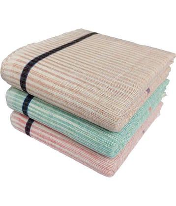 Mk weaves Cotton Self Design Below 300 -GSM Bath Towel ( Pack of 3 ) - Multicolor