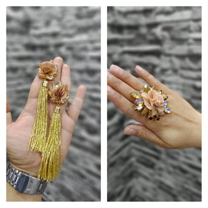 ZEVAR I Flower Tassel Earring With Flower Ring Combo