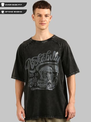 Black Oversized Distressed Stone Washed Raglan T-shirt-S