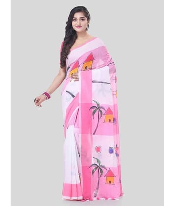 Desh Bidesh Cotton Printed Saree With Unstitched Blouse Piece ( Pink )