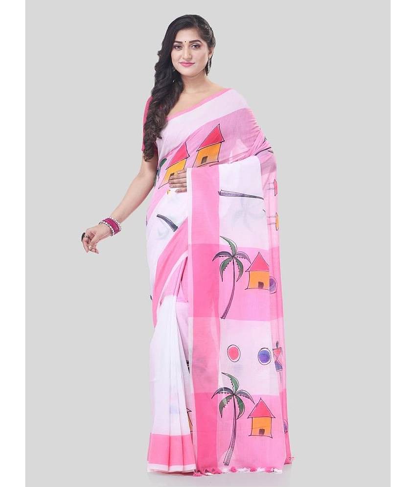 Desh Bidesh Cotton Printed Saree With Unstitched Blouse Piece ( Pink )