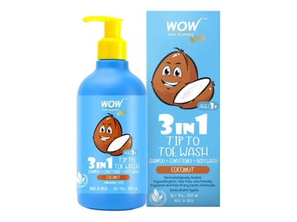 WOW 3-in-1 Tip To Toe Wash, Coconut Shampoo + Conditioner + Body Wash - No Sulphates & Parabens - 300ml