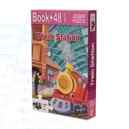 Advit Toys Train Station Jigsaw Puzzle - 48 Piece + 24 Pages Educational Book
