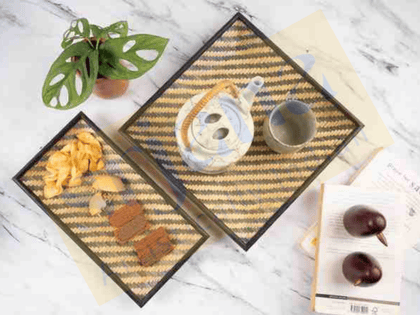 Srjana Handcrafted Bamboo Weaved Tray Set of 2 Srjana Handcrafted Bamboo Weaved Tray Set of 2