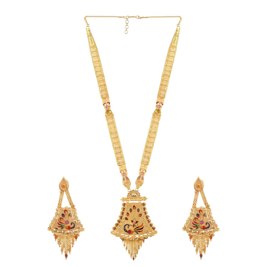 Gold-Plated Peacock Necklace Set with Earrings for Women