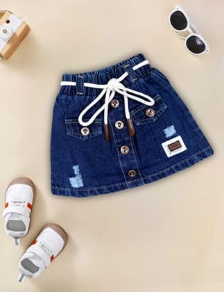 Girls Four Button Denim Skirt [GS-974] (1-6Years)-3-4Y (Size - 22) / Blue / Denim