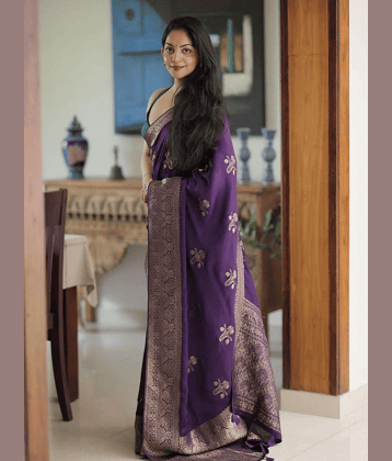 Vastukala Silk Woven Design Banarasi saree With Unstitched Blouse Piece ( Purple )