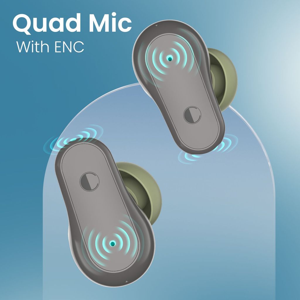Cellecor BroPods C109 QUAD TWS, 60H Playtime,Quad Mic ENC,5.3v BT,50ms Low Latency Gaming Bluetooth-Grey Olive Green